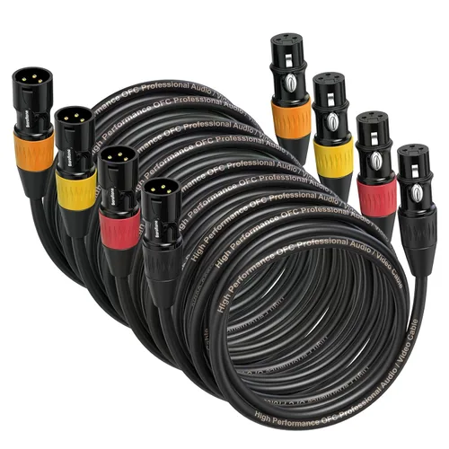 Miniatura 9 de Cables XLR de 3 pies, 4 unidades, cables de micrófono macho a hembra, 3 pines, conectores codificados por color chapado en oro para micrófonos