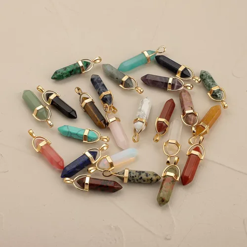 Miniatura 4 de Lezam 24 piezas de dijes de cristal de curación para mujeres, piedras naturales de cuarzo de chakra, dijes hexagonales de piedra preciosa a granel