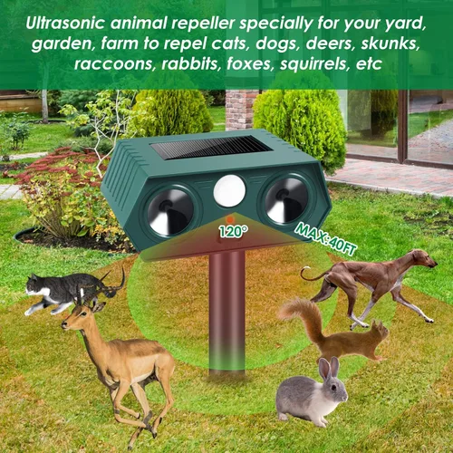Miniatura 2 de Repelente solar ultrasónico de animales 2026, dispositivos repelentes de ciervos sónicos y repelente de gatos al aire libre, sensor de movimiento