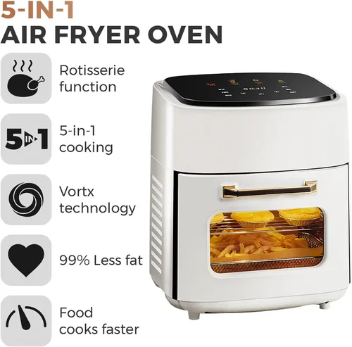 Miniatura 2 de Horno freidora de aire digital de 15 litros con circulación de aire rápida, sin aceite, pantalla LED, cesta antiadherente, temporizador de 60