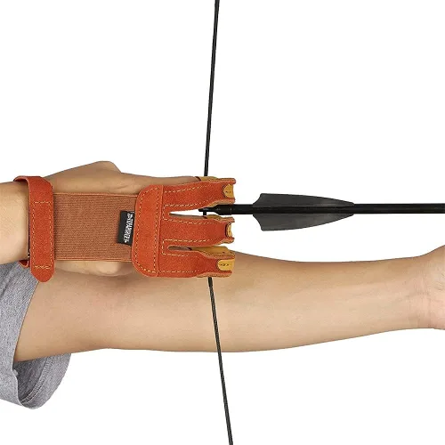 Miniatura 4 de Huntingdoor Guante de dedo de tiro con arco con 3 pestañas de dedo, protector de dedo de gamuza negra y marrón, guantes de dedo para tirador de mano