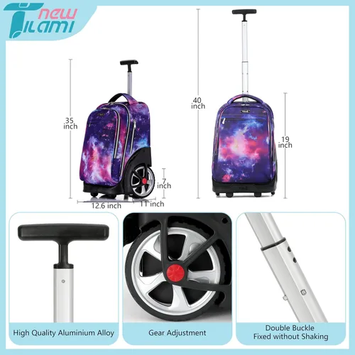 Miniatura 72 de NEW TILAMI Mochila con ruedas de 19 pulgadas con bolsa de almuerzo para niñas y niños, mochila para laptop con ruedas, bolsa de mano duradera