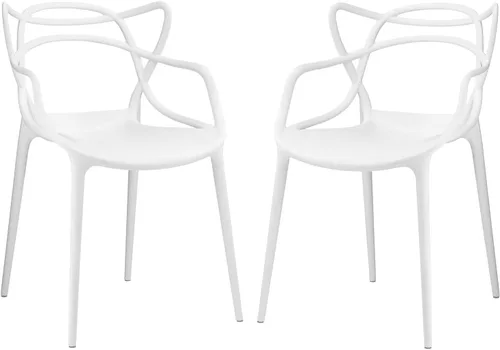 Miniatura 10 de Modway Enredado moderno moldeado plástico dos sillas de comedor en verde