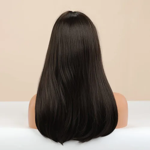 Miniatura 5 de LANOVA LANOVA-203 - Pelucas de cabello sintético rubio platino para mujeres blancas, peluca de 22 pulgadas de color rubio castaño degradado marrón