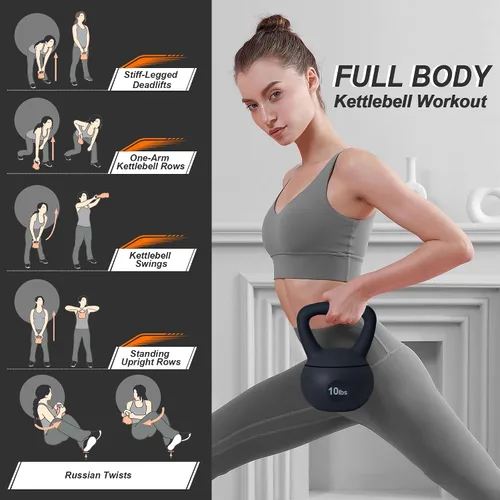 Miniatura 2 de soges Pesa rusa de PVC de una pieza con asas anchas, pesas rusas de entrenamiento de fuerza de 5 libras a 35 libras opcionales para mujeres