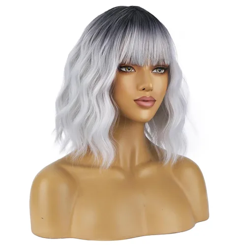 Miniatura 7 de BERON Pelucas cortas verdes para mujer, peluca rizada ondulada con flequillo para niñas, pelucas de cabello de color verde aguacate, peluca