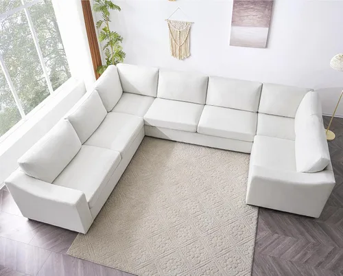 Miniatura 23 de ELUCHANG Sofá moderno de 85 pulgadas para sala de estar, sofá de lino natural de 3 plazas con asientos extra profundos, cojín tapizado y funda