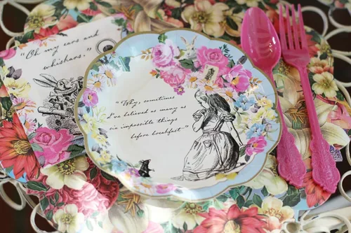 Miniatura 4 de Talking Tables Truly Alice - Platos desechables, 12 unidades, 7.3 pulgadas para fiesta de té o cumpleaños, color rosa