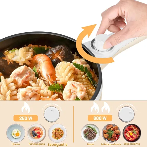 Miniatura 3 de Dezin Olla Caliente Eléctrica Mejorada, Sartén Antiadherente, Olla Eléctrica Rápida para Fideos, Olla Caliente Portátil Mini de 1.5L para Bistec