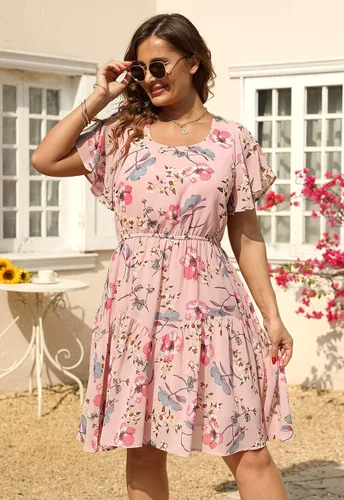 Miniatura 3 de Nemidor NEM297 - Vestido casual de verano con estampado, de gasa para mujer, talla extragrande, con manga con volantes, por debajo de la rodilla
