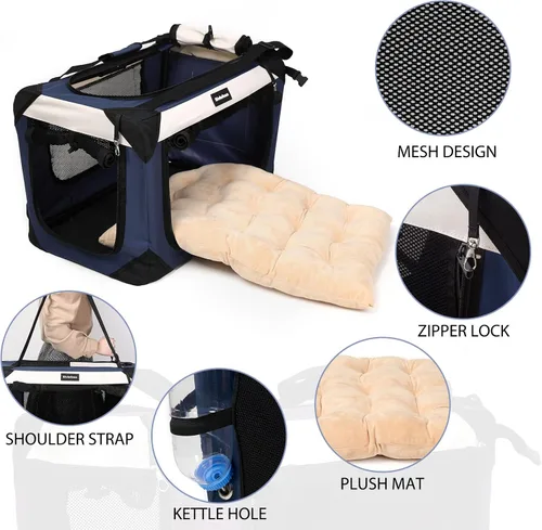 Miniatura 3 de Transportador grande para gatos, jaula de viaje plegable para perros, portátil, de lados suaves, con alfombrilla de felpa súper suave y cálida
