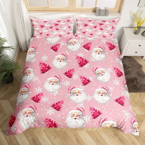 Miniatura 16 de Funda de edredón de Papá Noel, juego de ropa de cama para niños, funda de edredón de flores rosas para decoración de habitación de niños y niñas