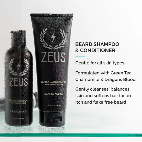 Miniatura 3 de ZEUS Kit de cuidado diario de la barba para hombres, champú para barba, acondicionador, aceite refinado y bálsamo de peinado, suaviza, hidrata, doma