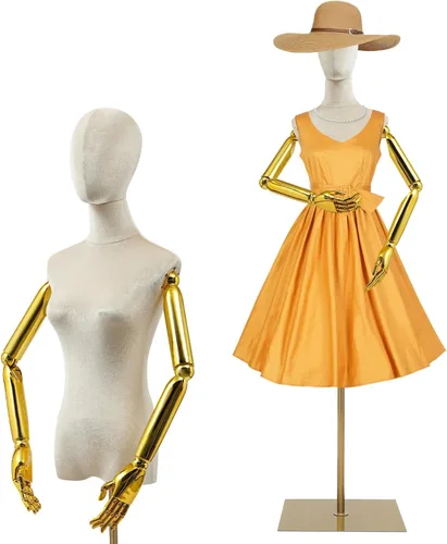 Miniatura 17 de Maniquí femenino forma de vestido de maniquí para mujer, torso con soporte, altura ajustable, 63-81 pulgadas, maniquí con cabeza de brazo