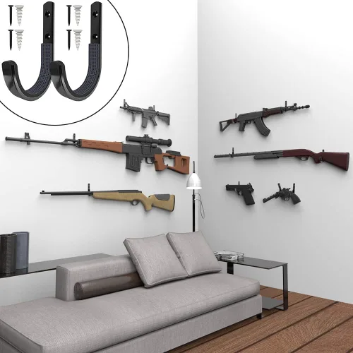Miniatura 7 de Bastidores de armas para pared, Bastidores horizontales para escopetas, Ganchos de metal para rifles para almacenar rifles, escopetas y arcos, Negro
