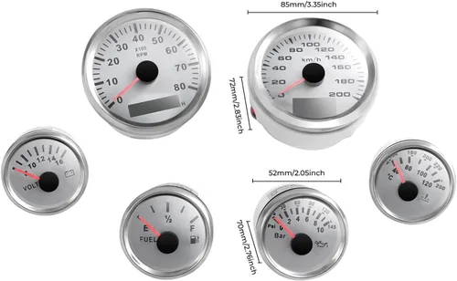 Miniatura 8 de Juego electrónico de 6 medidores blancos automáticos, calibre 0.236 x 2.047 in, calibre LED con enchufe múltiple, juego universal de calibre 6