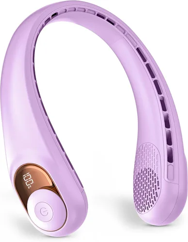 Miniatura 8 de TUNISE Ventilador de cuello, ventilador personal con pantalla LED, recargable USB-C, batería de 4000 mAh, ajuste de 3 velocidades y funcionamiento