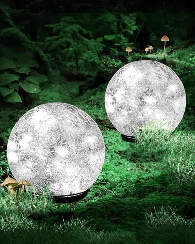 Miniatura 10 de Luces solares de bola de jardín impermeables para exteriores, 30 luces LED de vidrio agrietado, luces de suelo para camino, patio, césped