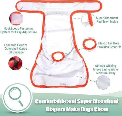 Miniatura 4 de wegreeco Pañales lavables para perra hembra, pañales reutilizables altamente absorbentes para perra en período de calor, paquete de 3