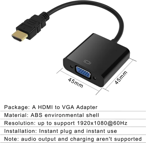 Miniatura 7 de HDMI a VGA, adaptador HDMI a VGA chapado en oro (hombre a hembra) para computadora, computadora de escritorio, laptop, PC, monitor, proyector, HDTV