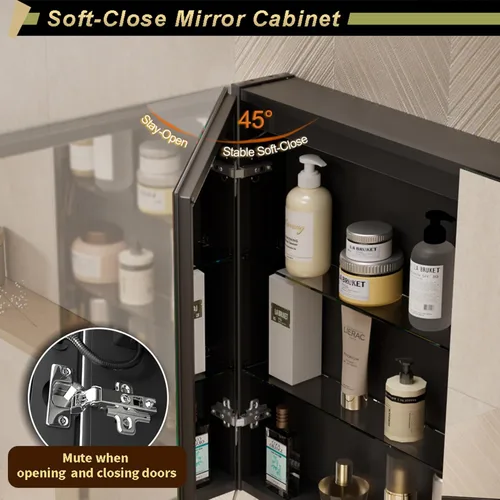 Miniatura 8 de GANPE Gabinete de espejo de medicina para baño con luz LED con enchufes y USBs, luz regulable antivaho y ajuste de color, gabinete de aluminio fácil