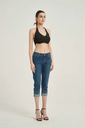 Miniatura 7 de ZENTHACE Jeans capri elásticos de tiro medio para mujer