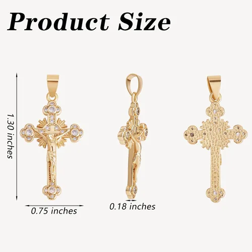 Miniatura 2 de 6 dijes de cruz de crucifijo de latón con circonita cúbica, chapado en oro real de 18 quilates, para joyería, collares, pulseras y manualidades