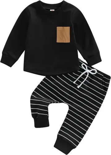 Ropa de bebé niño 3 6 9 12 18 24M 3T Conjunto de pantalones con capucha patchwork sudadera con capucha pantalones de rayas traje de otoño invierno
