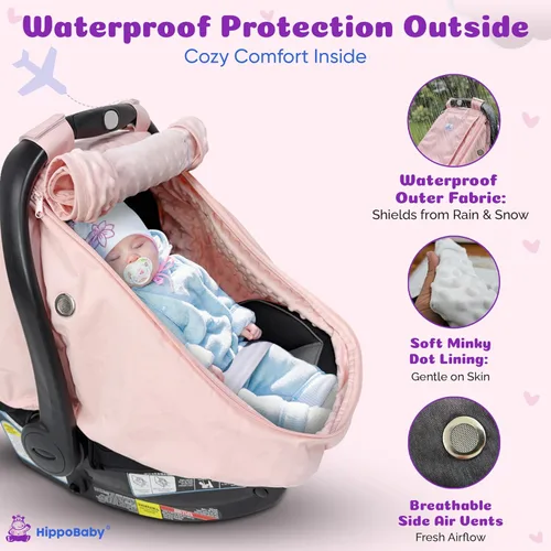 Miniatura 6 de HippoBaby Funda impermeable para asiento de automóvil de bebé, funda de asiento de automóvil a prueba de viento para bebés, funda de asiento de Negro