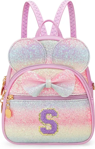 Miniatura 11 de KKXIU Mochilas Mini con Moño Inicial para Niñas y Mujeres, Linda Mochila Pequeña con Asa de Bolso, Regalos Personalizados para Niños, Arcoíris