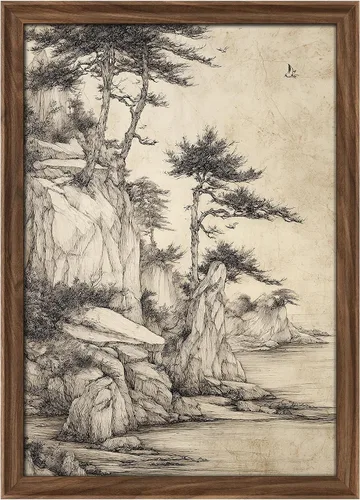 Miniatura 255 de MUDECOR Lienzo enmarcado prémium para pared, pinos nevados en bosque de invierno, ilustraciones modernas, arte contemporáneo, escénico, divertido