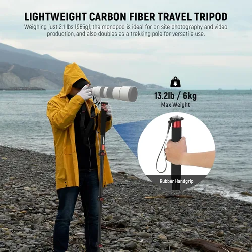 Miniatura 2 de NEEWER Soporte monopie para cámara de 67.7 pulgadas, trípode de viaje de fibra de carbono ligero con base desmontable para videocámara DSLR