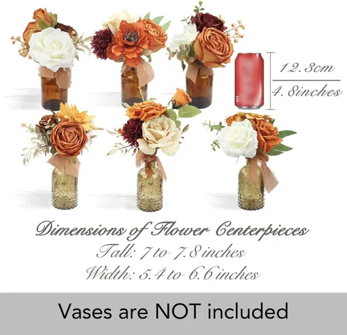 Miniatura 4 de Rinlong 6 centros de mesa de flores surtidos para bodas, mesas de otoño, centro de mesa, ramos de dama de honor de color naranja quemado, estante