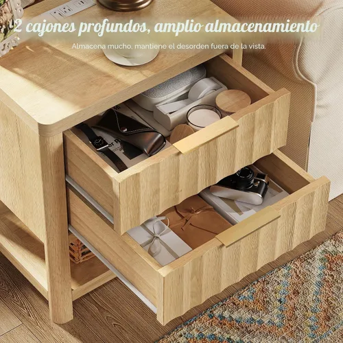 Miniatura 5 de Huuger Mesitas de noche de 27.6 pulgadas de alto con estación de carga, puerto USB-C, juego de 2 mesitas de noche acanaladas, mesa auxiliar de cama