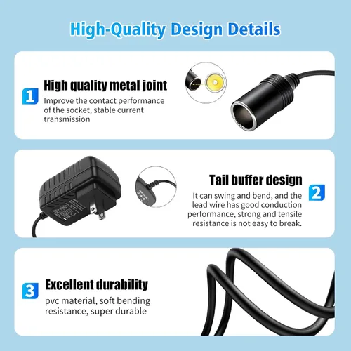 Miniatura 4 de Convertidor de 110V a 12V, adaptador de encendedor de cigarrillos para coche - Convertidor de CA a CC (110V-240V a 12V), adaptador de corriente