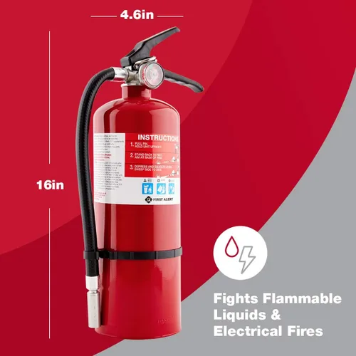 Miniatura 5 de First Alert Extintor de Incendios para Uso Doméstico y Comercial, Unidad Recargable de Conformidad de Alta Resistencia, Clasificación UL 2-A:10-B:C