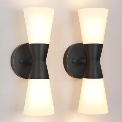 Miniatura 17 de Juego de 2 apliques de pared negros modernos, apliques de pared interiores hacia arriba y hacia abajo, lámpara de pared interior de mediados