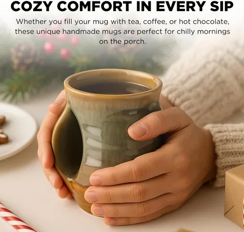 Miniatura 6 de Taza Calentadora de Manos, Cerámica de Cerámica Hecha a Mano y Pintada a Mano - El Bolsillo Contorneado Mantendrá el Calor de Tu Bebida Para
