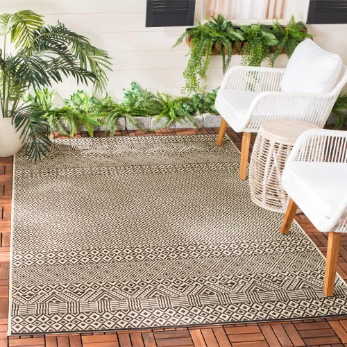 Miniatura 33 de SAFAVIEH Alfombra lavable para exteriores, colección Courtyard de 2.3 x 6.7 pies, beige y azul aguamarina, no desprende pelusa y es fácil
