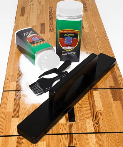 Shuffleboard Sand con cepillo para tejo – Juego de cera de tejo para mesa de tejo + cepillo de tejo + mini recogedor y cepillo 2 latas de velocidad