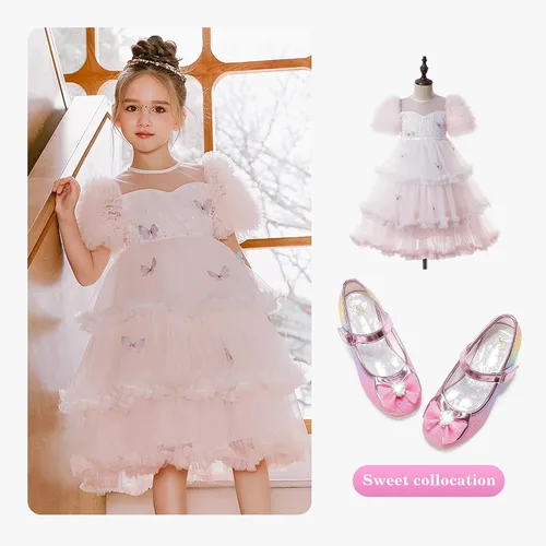 Miniatura 3 de Furdeour Zapatos de vestir para niñas, zapatos de princesa Mary Jane para bodas, flores, damas de honor, tacones con purpurina para niños pequeños