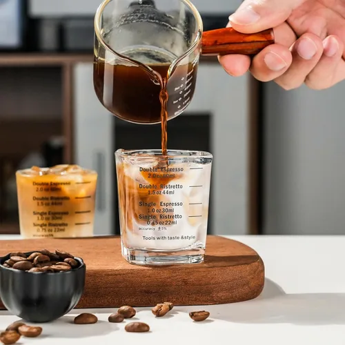 Miniatura 5 de BCnmviku -Vasos corto, taza medidora, taza de espresso, Líquido, vidrio pesado, vaso de vino 2 juegos de 26, para medición gradual 1 onza, 6 BC01