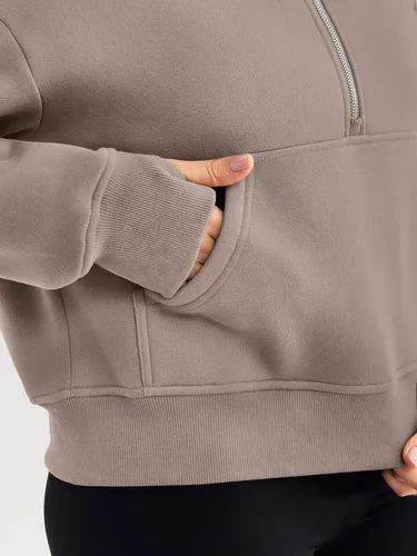 Miniatura 3 de Trendy Queen Sudaderas con capucha para mujer, con cremallera de un cuarto, sudaderas de gran tamaño, media cremallera con bolsillos, ropa de otoño