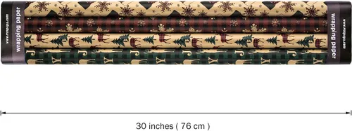 Miniatura 7 de RUSPEPA Papel de envolver de Navidad, papel kraft – Diseño a cuadros rojos y verdes – 4 rollos – 30 pulgadas x 10 pies por rollo Rojo Plaid
