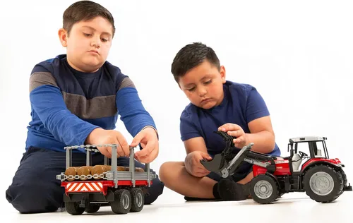 Miniatura 3 de bruder 02046 Massey Ferguson 7480 con cargador frontal y remolque de madera