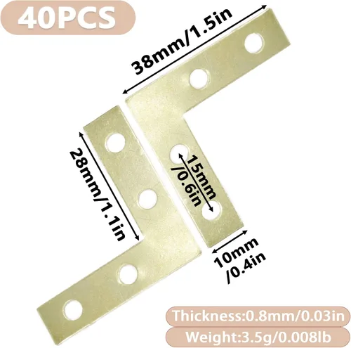 Miniatura 2 de Paquete de 40 soportes de esquina en L plateados, soportes de esquina de hierro decorativos pequeños de 1.5 x 1.5 pulgadas para madera, soportes