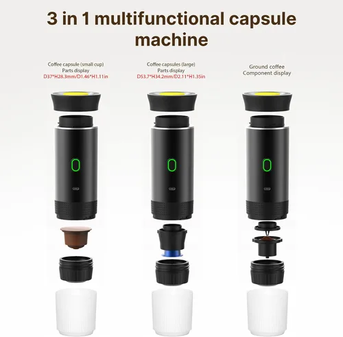Miniatura 2 de Decdeal Cafetera inalámbrica para el coche, hogar, viajes, cafetera eléctrica 3 en 1, funciona con cápsulas y café molido de 15 bares, mini cafetera