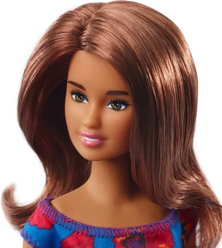 Miniatura 3 de Barbie - Muñeca Fashionista con Pelo Castaño y Vestido Azul con Flores (Mattel GBK94), Multicolor