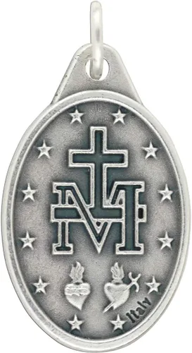 Miniatura 2 de Lote de 5 – Medalla Milagrosa Latina de 1 pulgada Lote de 5 Medallas Anillos Incluidos – María Nuestra Señora de Gracia, Plata, No es una piedra