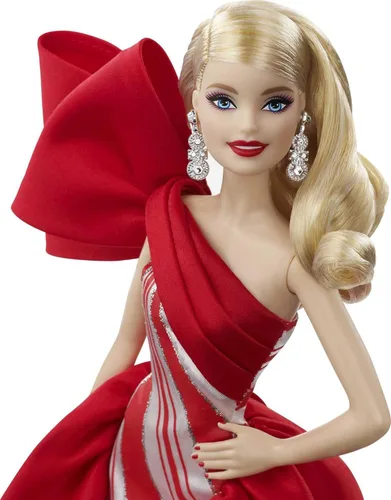 Miniatura 3 de Barbie Muñeca navideña 2019, 11.5 pulgadas, rubia, con vestido rojo y blanco, con soporte para muñeca y certificado de autenticidad